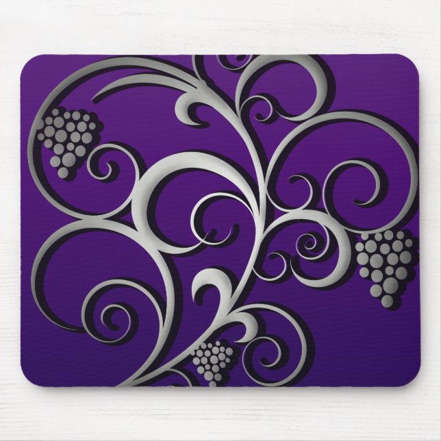 Alfombrilla De Ratón Grapevina púrpura y Bella Artes retro de uvas (Frente)