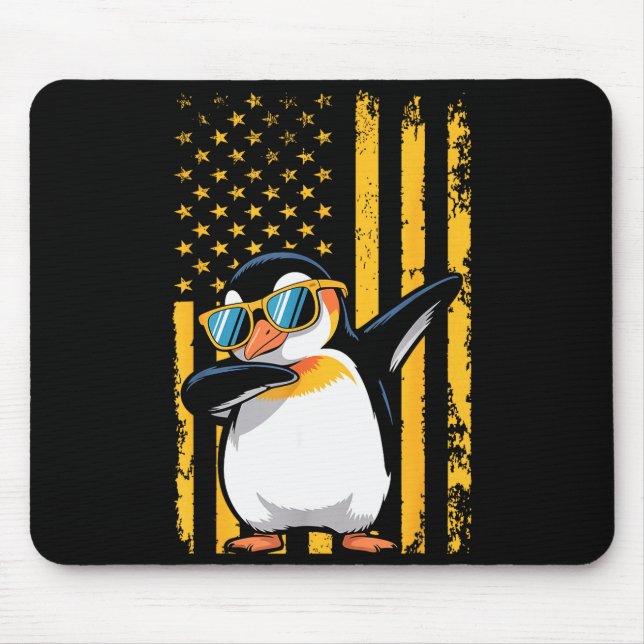 Alfombrilla De Ratón Graphic Penguin Retro American Flag Funny Penguin  (Frente)
