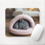 Alfombrilla De Ratón Gray Mouse Sleeping in a Pink Slipper<br><div class="desc">A gray mouse snuggled inside a pink fuzzy slipper on a wooden floor in a bedroom</div>