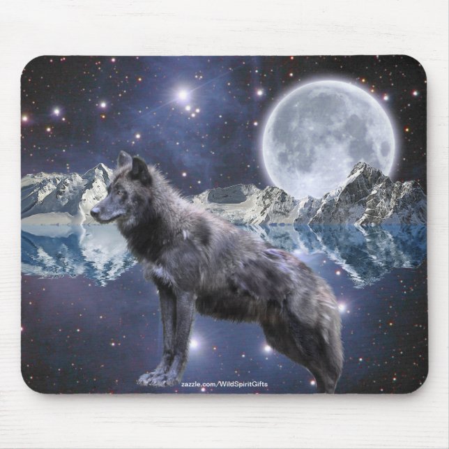 Alfombrilla De Ratón Gray Wolf & Moon Fantasy Art Wildlife lover (Frente)