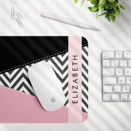 Alfombrilla De Ratón Gray Zigzag, Gray Chevron, Pink, Tu Nombre