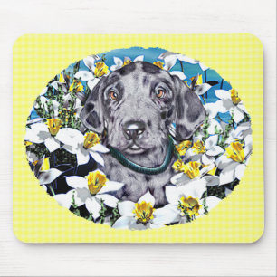 Alfombrilla De Ratón Great Dane Pup en Daffodils Merle
