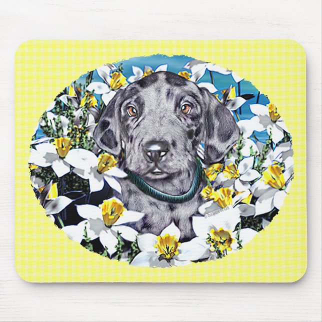 Alfombrilla De Ratón Great Dane Pup en Daffodils Merle (Frente)