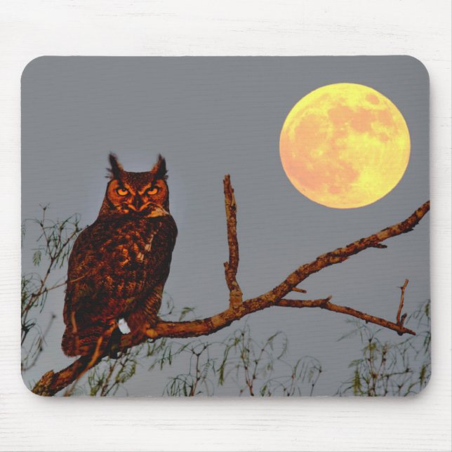 Alfombrilla De Ratón Great Horned Owl | Full Moon (Frente)