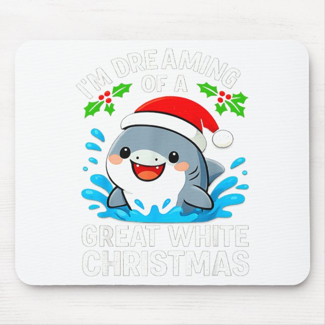 Alfombrilla De Ratón Great White Christmas Shark Funny Santa Holiday Pu (Frente)