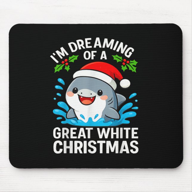 Alfombrilla De Ratón Great White Christmas Shark Funny Santa Holiday Pu (Frente)