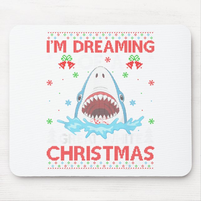 Alfombrilla De Ratón Great White Shark Ugly Xmas Sweater Shark Fishing  (Frente)