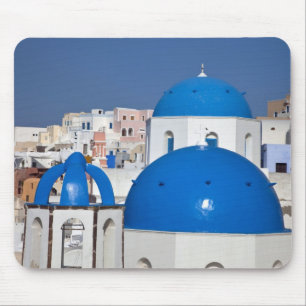 Alfombrilla De Ratón Grecia, Santorini. Campanario y cúpulas azules de