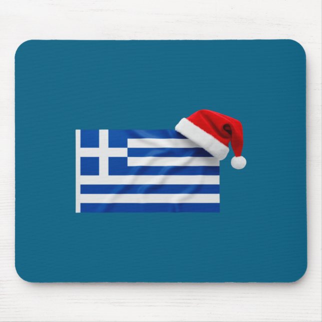 Alfombrilla De Ratón Greek Flag Santa Hat Funny Greece Christmas Holida (Frente)