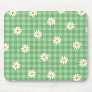 Alfombrilla De Ratón Green Daisy Plaid Gingham Check Flower Pattern