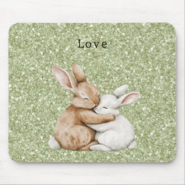 Alfombrilla De Ratón Green Glitter Sweet Brown Cream White Bunny Hugs