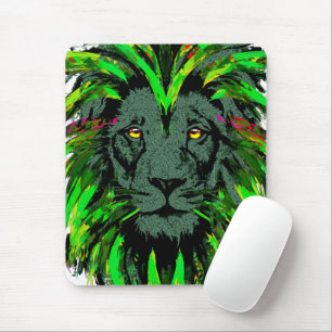 Alfombrilla De Ratón Green Lion Mousepad - Lion Face Portrait Drawing