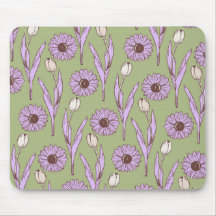 Green Purple Retro Y2K Funky Hippie Flower Pattern