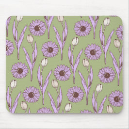 Alfombrilla De Ratón Green Purple Retro Y2K Funky Hippie Flower Pattern