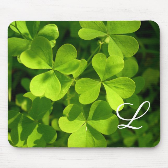 Alfombrilla De Ratón Green Shamrock Irish Clover Monograma Mouse Mat (Frente)