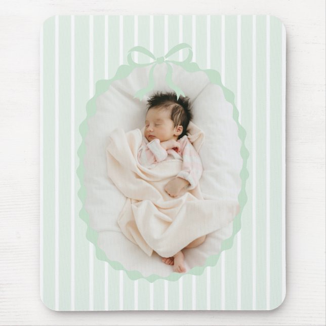 Alfombrilla De Ratón Green Stripes Bow Frame Custom Photo Mousepad (Frente)