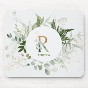 Alfombrilla De Ratón Greenery Wreath Monogram Letter R Mouse Pad