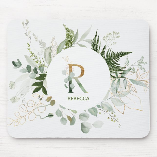 Alfombrilla De Ratón Greenery Wreath Monogram Letter R Mouse Pad (Frente)