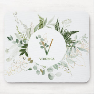 Alfombrilla De Ratón Greenery Wreath Monogram Letter V Mouse Pad