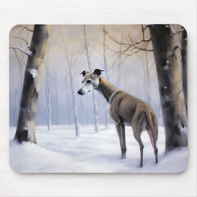 Alfombrilla De Ratón Greyhound italiano deja que nieve Navidades (Frente)