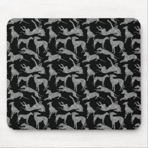 Alfombrilla De Ratón Greyhound Silhouettes Silver Faux Purpurina