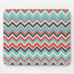 Alfombrilla De Ratón Gris azul rojo tribal azteca del modelo de zigzag