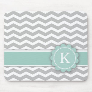 Alfombrilla De Ratón Gris Chevron del monograma de la menta de la letra