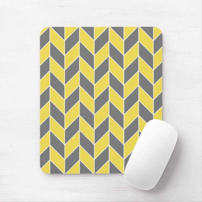 Alfombrilla De Ratón Gris gris amarillo de moda Herringbone Chevron (Con ratón)