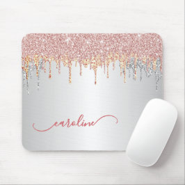 Alfombrilla De Ratón Gris plateado personalizado Brillo rosa dorado