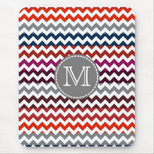 Alfombrilla De Ratón Gris Rojo Gris Chevron Zigzag Monograma