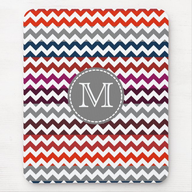 Alfombrilla De Ratón Gris Rojo Gris Chevron Zigzag Monograma (Frente)