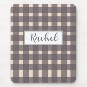 Alfombrilla De Ratón Gris rosa Gingham personalizado