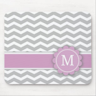 Alfombrilla De Ratón Gris rosado Chevron del monograma de la letra M