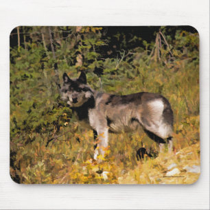 Alfombrilla De Ratón Gris Wolf y Forest Wildlife Photo Art