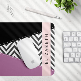 Alfombrilla De Ratón Gris Zigzag, Gris Chevron, Púrpura, Tu Nombre