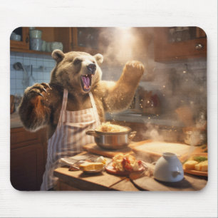 Alfombrilla De Ratón Grizzly Bear Animal Diversión Cocina Happy