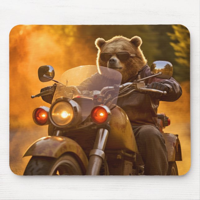 Alfombrilla De Ratón Grizzly Bear Animal Fun Riendo Moto Bike Happy (Frente)