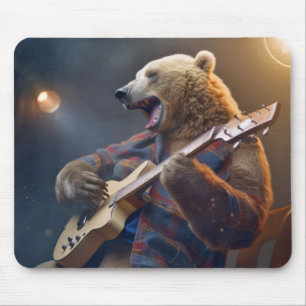 Alfombrilla De Ratón Grizzly Bear Animal Fun Tocando Guitarra Happy Tim