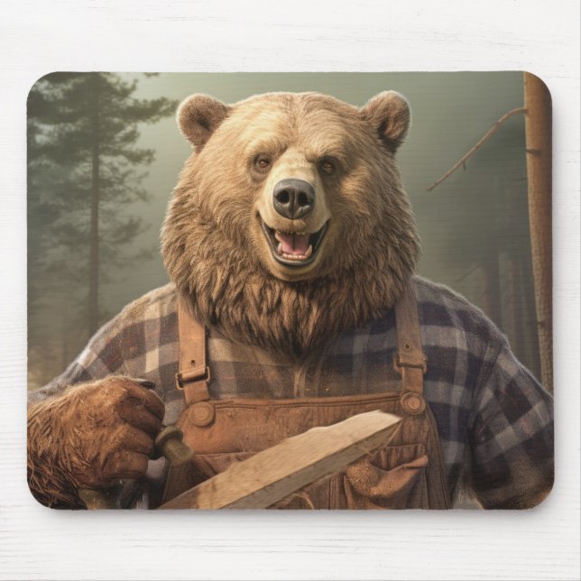 Alfombrilla De Ratón Grizzly Bear Animal Fun Tocando Guitarra Happy Tim (Frente)