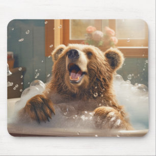 Alfombrilla De Ratón Grizzly Oso Animal Fun Bath Happy Relax Time