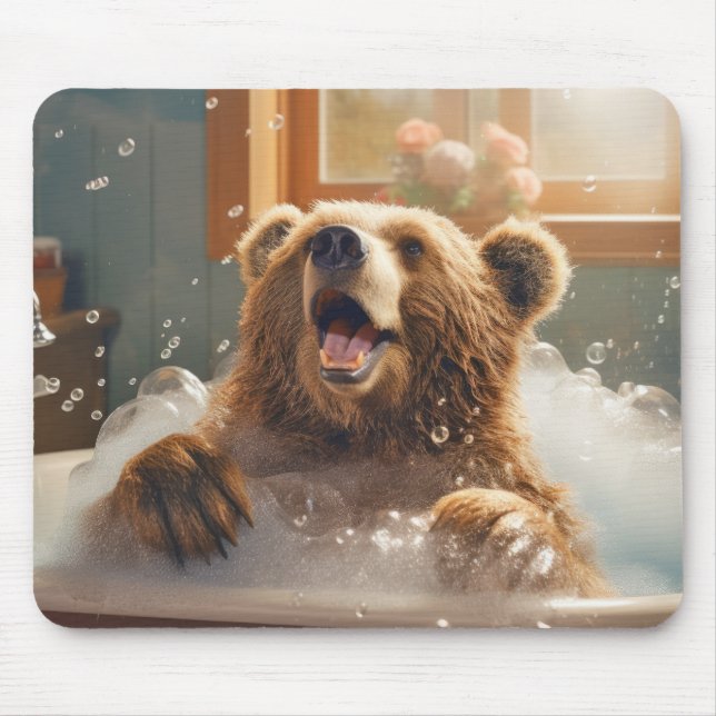 Alfombrilla De Ratón Grizzly Oso Animal Fun Bath Happy Relax Time (Frente)