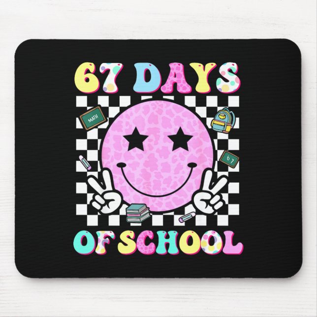 Alfombrilla De Ratón Groovy 67 Days Of School Smile Face Teacher Kids W (Frente)