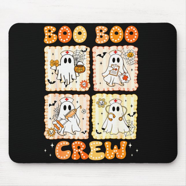 Alfombrilla De Ratón Groovy Boo Boo Crew Nurse Funny Ghost Women Hallow (Frente)