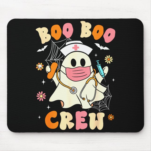 Alfombrilla De Ratón Groovy Boo Boo Crew Nurse Halloween Cute Ghost Wom (Frente)