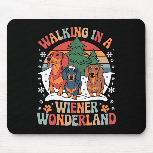 Alfombrilla De Ratón Groovy Caminando En Un Wiener Wonderland Dachshund (Frente)