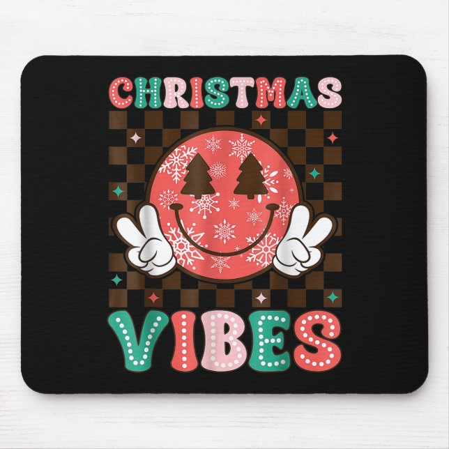Alfombrilla De Ratón Groovy Christmas Vibes Happy Smile Face Xmas Holid (Frente)