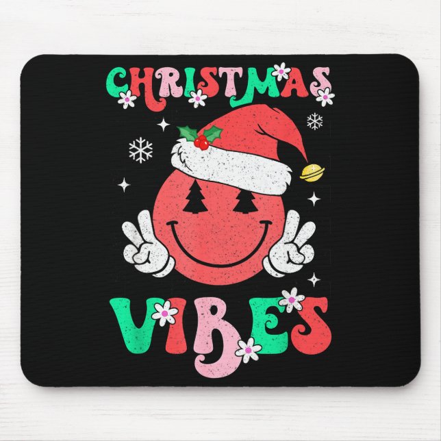 Alfombrilla De Ratón Groovy Christmas Vibes Smile Face Santa Hat Xmas T (Frente)