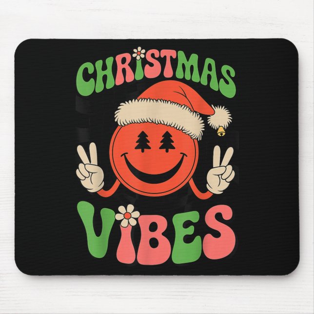 Alfombrilla De Ratón Groovy Christmas Vibes Smile Face Santa Hat Xmas T (Frente)