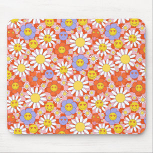 Alfombrilla De Ratón Groovy Daisy Floral Cuadros, Y2K 90s