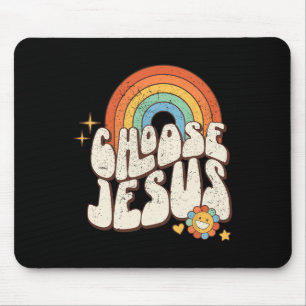 Alfombrilla De Ratón Groovy del arco iris retro Elija Jesus Christian R